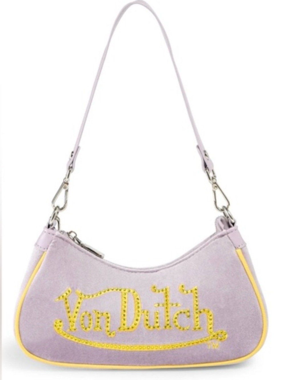 Von Dutch Lavender Suede Shoulder Bag with Yellow Trim